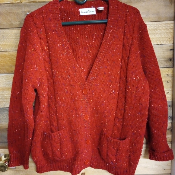 Vintage Red Button Front Cardigan with Pockets Wool Blend by Amanda Scott 1X - Picture 4 of 11
